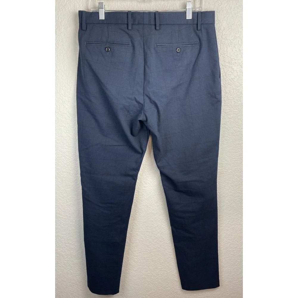 Banana Republic Slim Tapered Fit Pants Slacks Mens 32x34 Blue‎ Windowpane Plaid